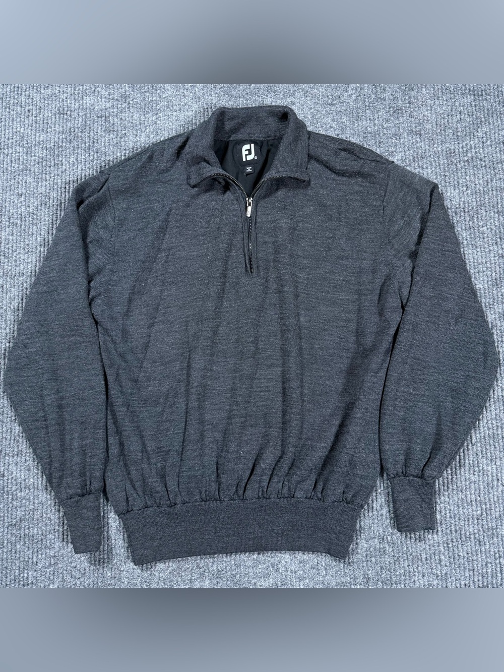 FootJoy Golf Sweater Mens Small S Charcoal Gray Lined Wool 1/4 Zip Pullover FJ